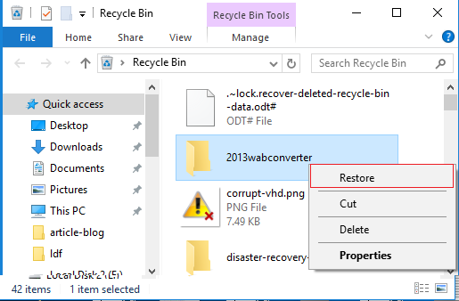 restore deleted data from recycle bin
