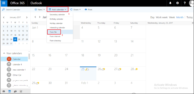 transfer outlook calendar to O365