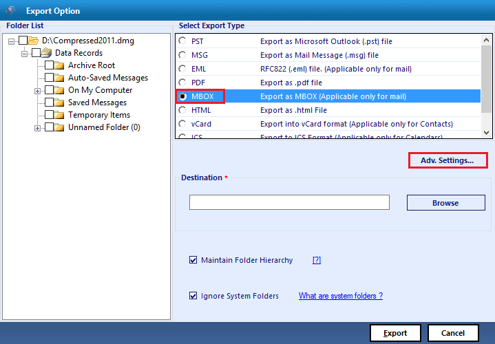 export mbox