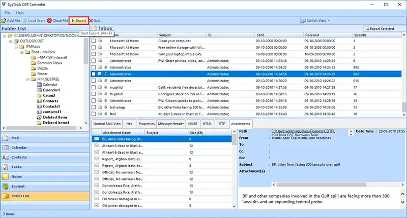 backup imap to pst