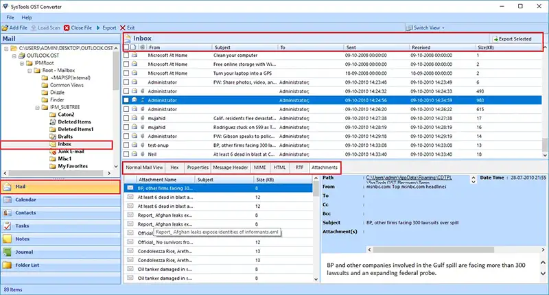 backup imap to pst