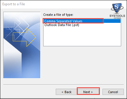 choose csv file option