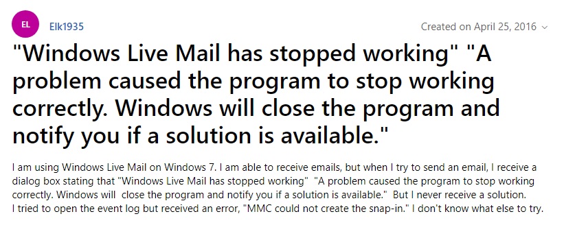 windows live mail not working in windows 10