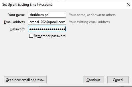 Name, Email Address and Password