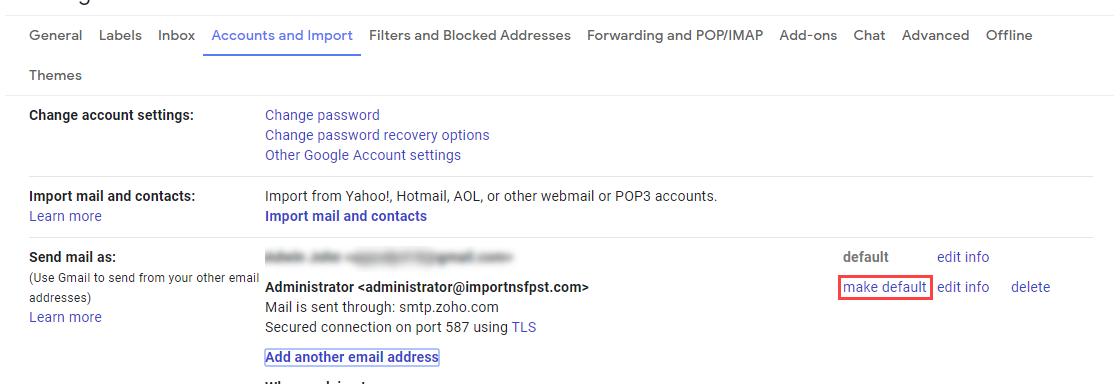 make zoho mail default address in Gmail