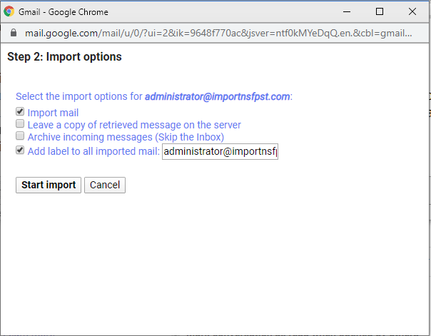 select zoho emails manage options and start import to gmail