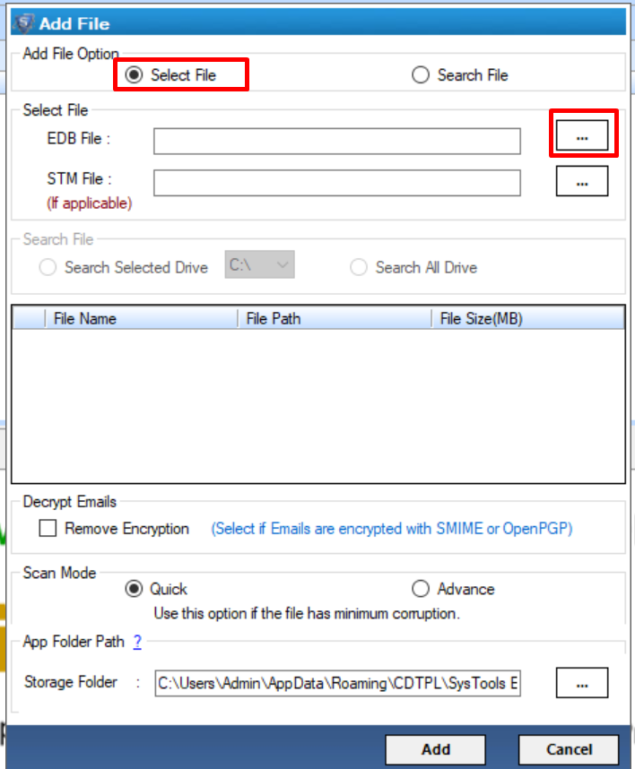 load edb file