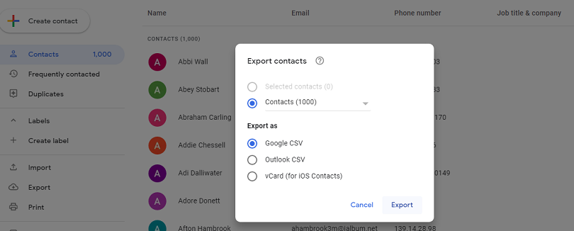 Choose Google CSV