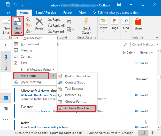 Select Outlook Data File