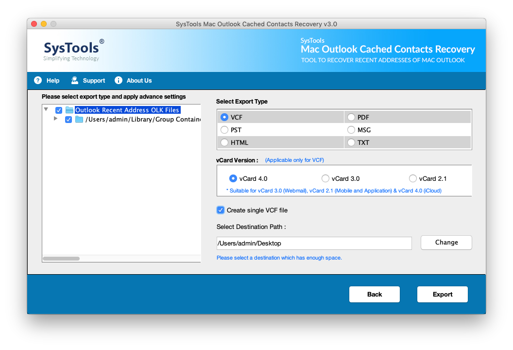 Export Mac Outlook cached contacts to PST