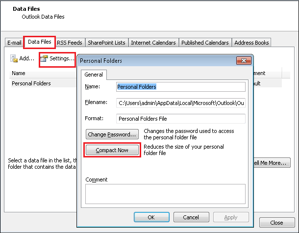compact pst file without opening outlook