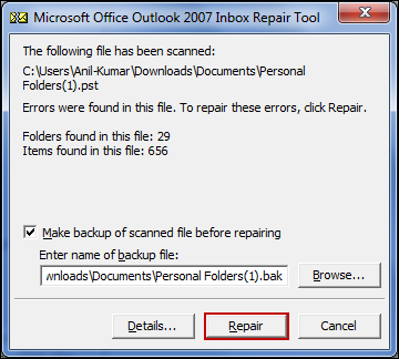 restoring outlook pst files