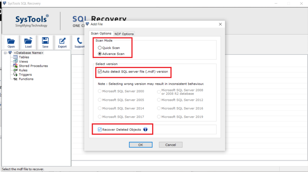 fix metadata corruption in SQL Server using mode selection