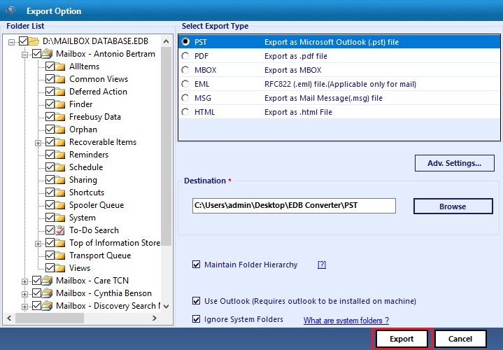 Export PST from Offline edb 