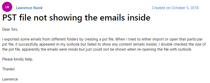 PST file not showing the emails