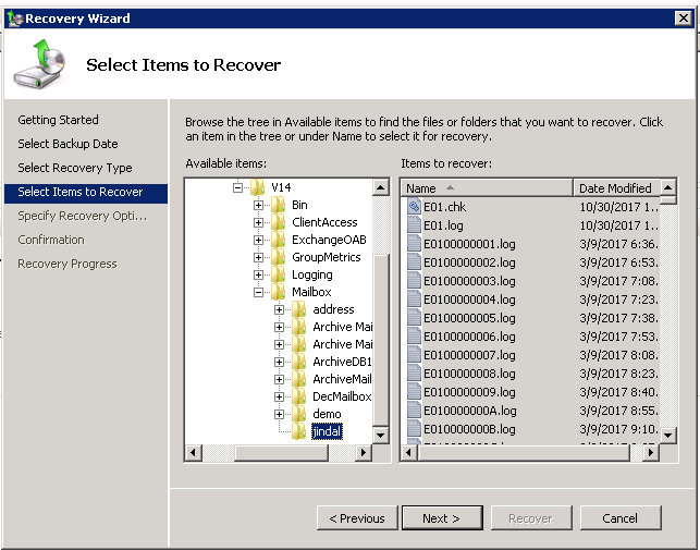 specify recovery option