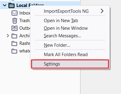 settings of local folders