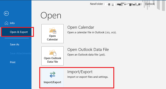 open and export option