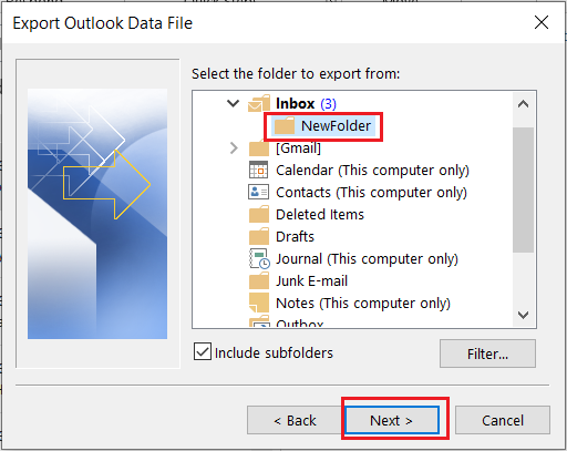 select new folder to export