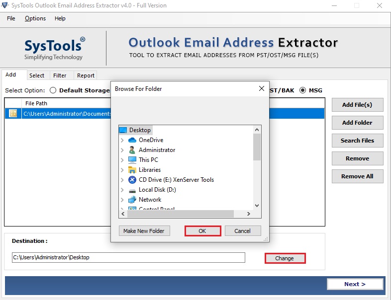 extract email addresses from Outlook
