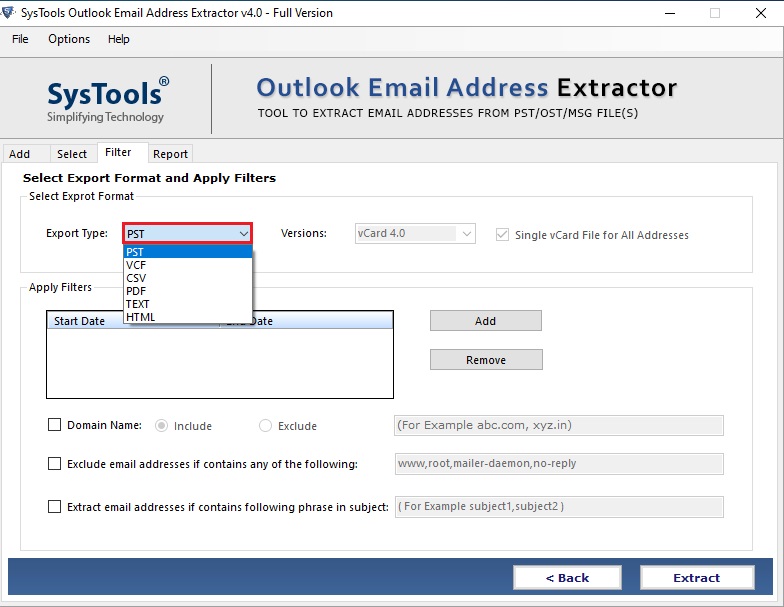 extract email addresses from pst