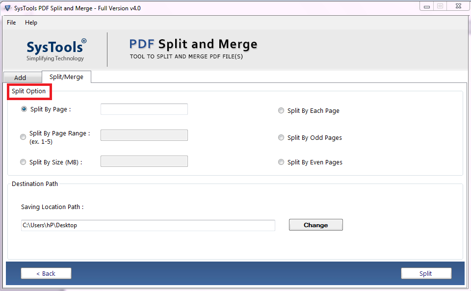 use the option and split pdf 