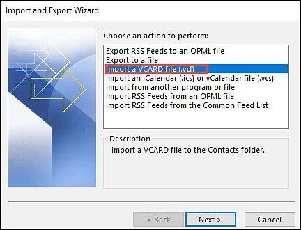 import vCard file