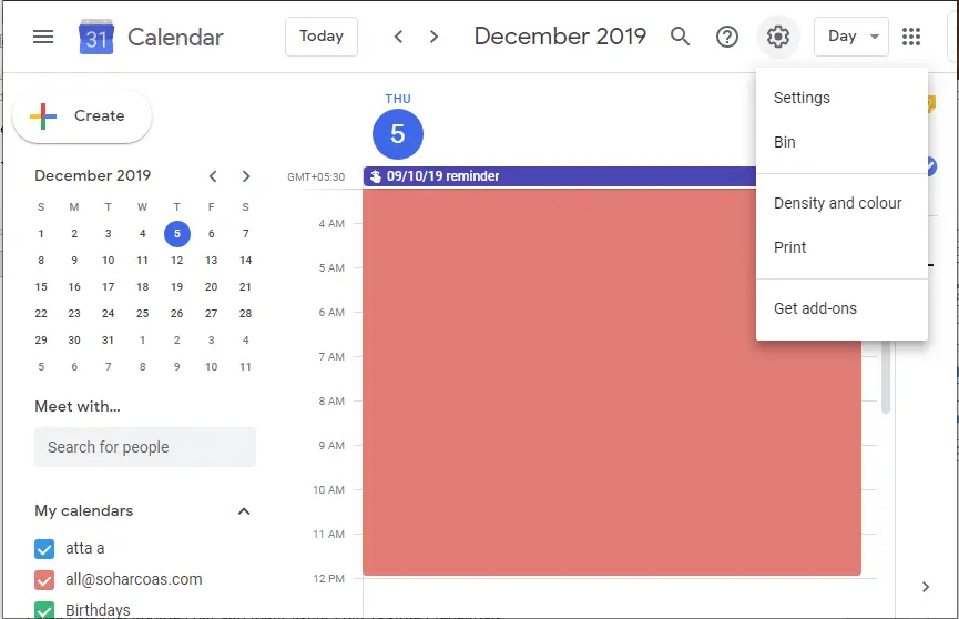 Hit the Gear button to export Google Calendar to Outlook