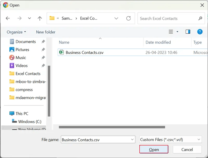 business contacts. csv