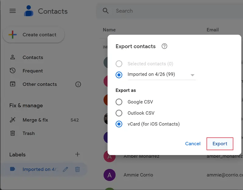 vCard (for iOS contacts}