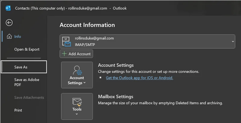 convert Outlook contacts to vCard