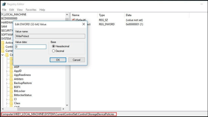 remove Write protection from hard drive