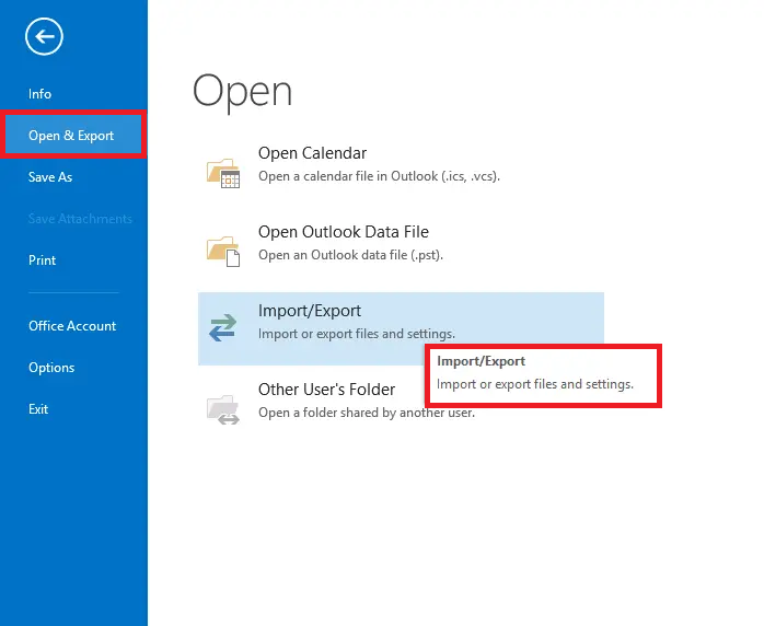 open and export