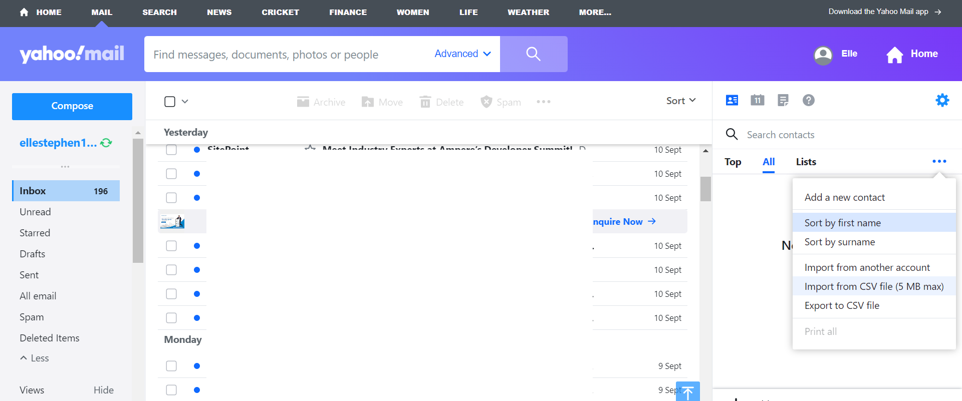 export Outlook contacts to Yahoo Mail