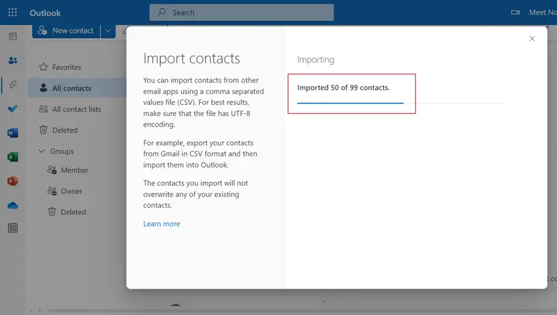import contacts from Outlook to Hotmail