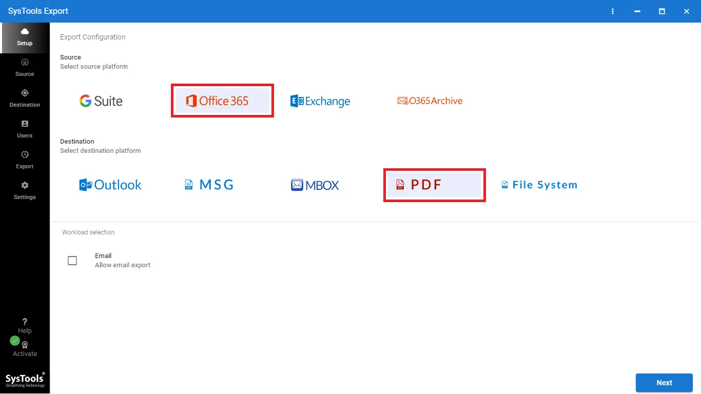 select source and destination