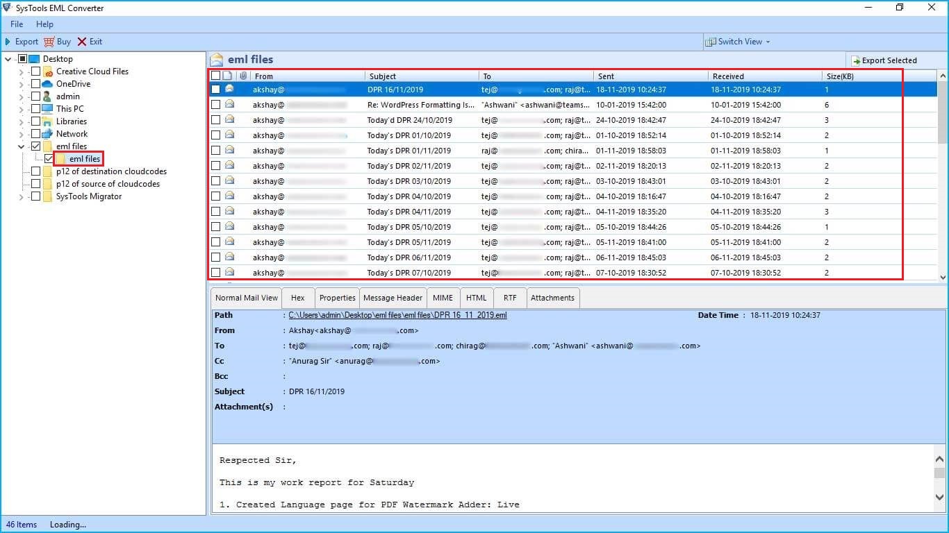 move eml files to outlook