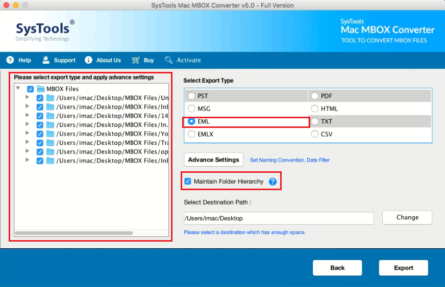 choose eml format