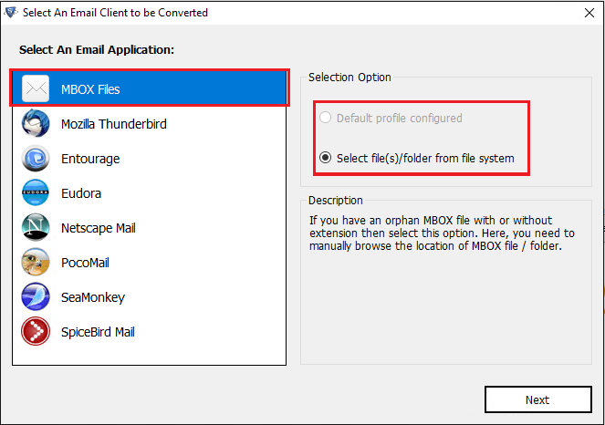 choose mbox file