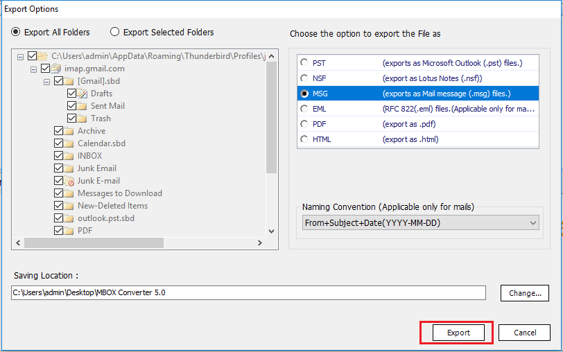 export mbox to msg