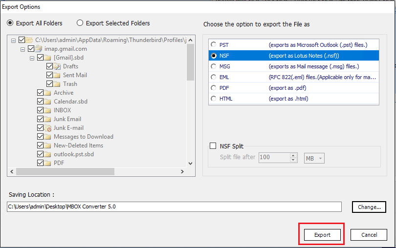 export mbox to nsf