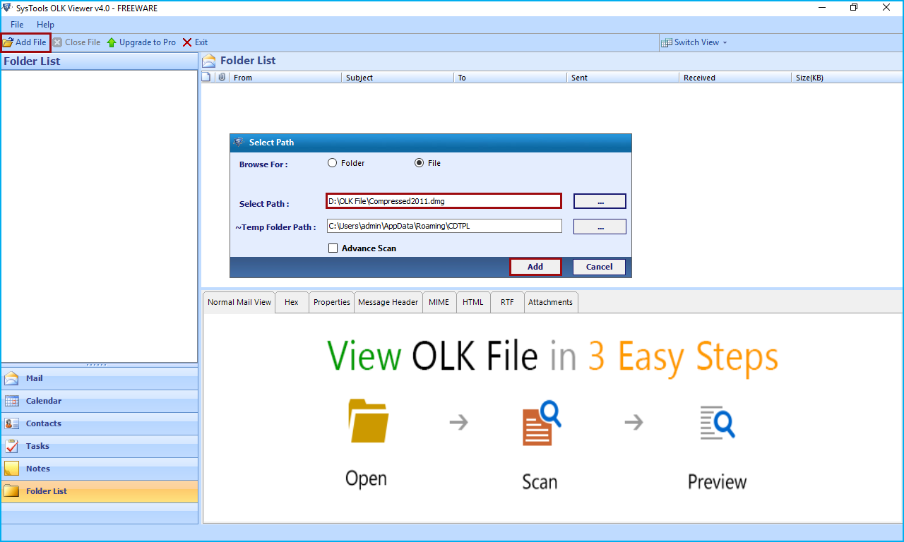 Open OLK File