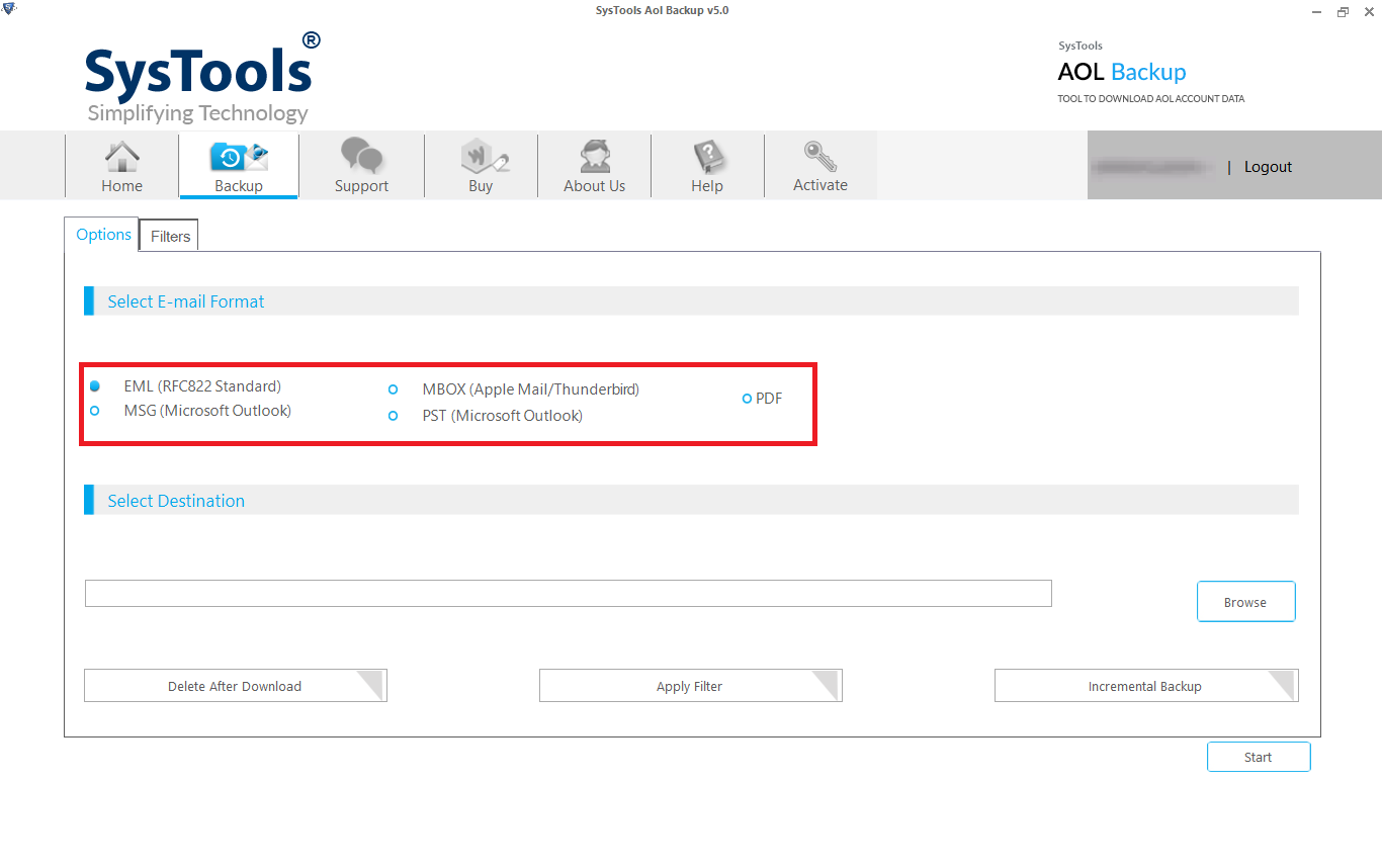 choose format to save aol mail