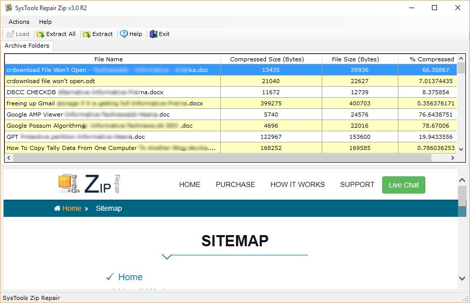Preview all the restored ZIP backup files